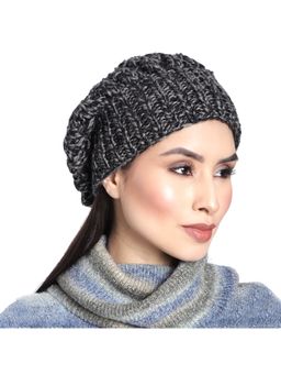 Magic Needles - Women Black Grey Woollen Handknitted Beanie