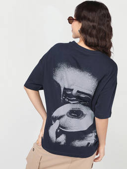 Bewakoof - Women Navy Blue Groovy Graphic Printed Oversized T-shirt