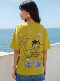 Bewakoof - Garfield Women Green Vacy Day Graphic Printed Oversized T-shirt