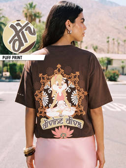 Bewakoof - Looney Tunes Lola Bunny Women Brown Graphic Printed Oversized T-shirt