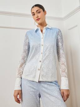 Styli - Women Light Blue Floral Regular Collar Regular Fit Shirt