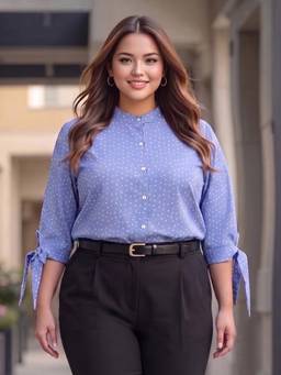 Style Quotient - Plus Women Polyester Blue and White Polka Dot Printed Shirt