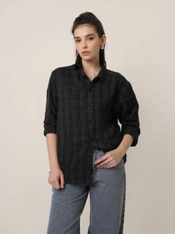 BLNK - Women Dark Grey Checkered Casual Shirt