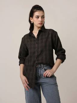 BLNK - Women Green Checkered Casual Shirt