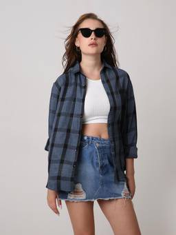 BLNK - Women Blue Checkered Casual Shirt