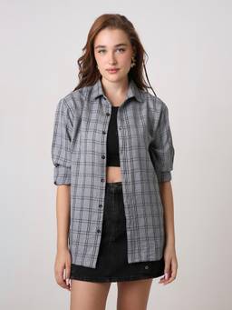 BLNK - Women Grey Checked Oversized Casual Shirt