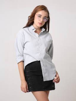 BLNK - Women Grey Oxford Striped Shirt