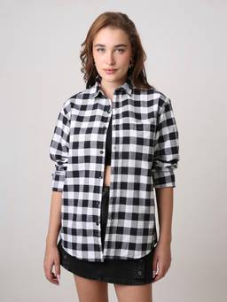 BLNK - Women Black Oxford Checkered Oversized Shirt