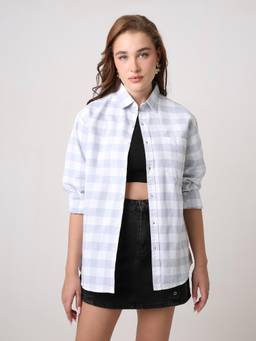 BLNK - Women Grey Oxford Checkered Oversized Shirt