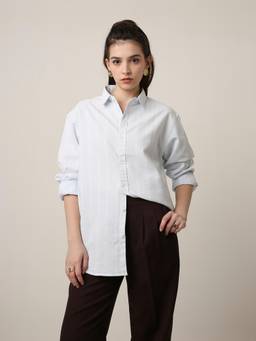 BLNK - Women Blue Oxford Striped Oversized Shirt