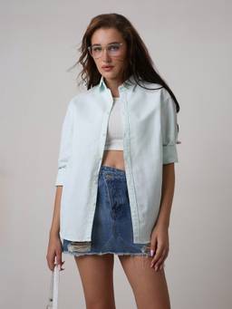 BLNK - Women White Oxford Striped Oversized Shirt