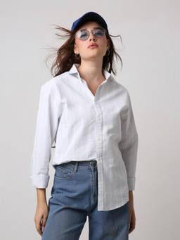 BLNK - Women Grey Oxford Striped Oversized Shirt