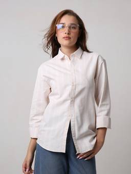 BLNK - Women Peach Oxford Striped Oversized Shirt