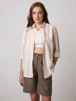 BLNK - Women Cream Sleek Striped Casual Shirt