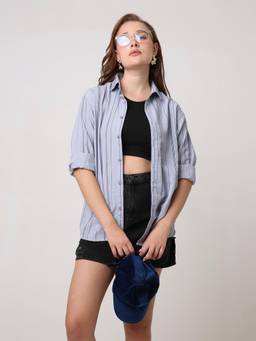 BLNK - Women Grey Sleek Striped Casual Shirt