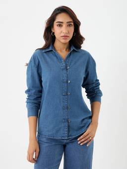 Femmella - Denim Blue Button Detail Shirt