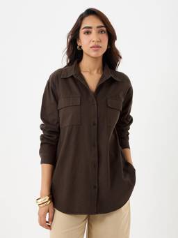 Femmella - Coffee Brown Twill Oversize Shirt