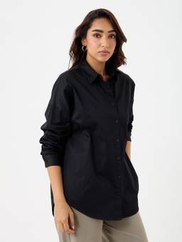 Femmella - Black Cotton Oversized Shirt