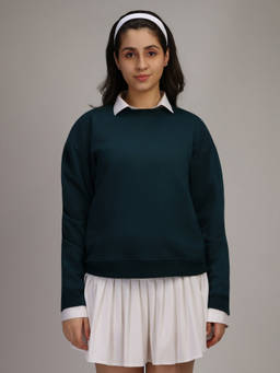 HONNETE - Women Teal Winter Fleece Solid Sweatshirt