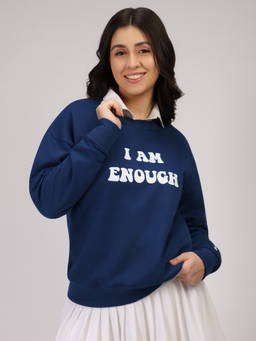 HONNETE - Women Blue Winter Hooded Fleece Sweatshirt