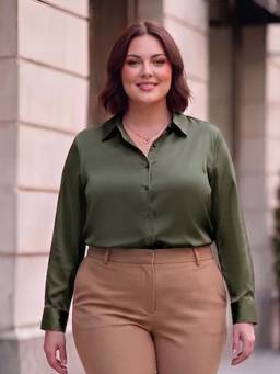 Style Quotient - Women Olive Satin Formal Shirt
