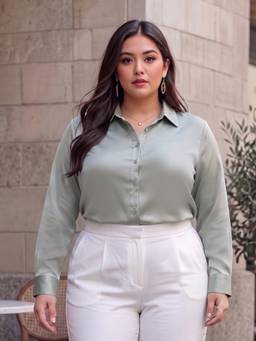 Style Quotient - Women Sage Green Satin Formal Shirt