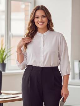 Style Quotient - Plus Women White Solid Polymoss Formal Shirt