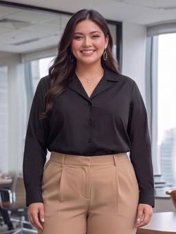 Style Quotient - Women Solid Black Polycotton Formal Shirt
