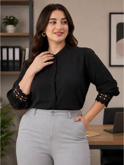 Style Quotient - Plus Women Black Polyester Shirt