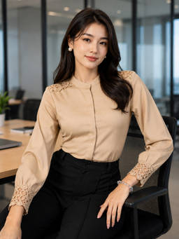 Style Quotient - Women Solid Beige Polyester Formal Shirt