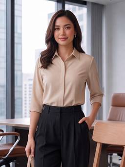 Style Quotient - Women Solid Beige Polyester Shirt