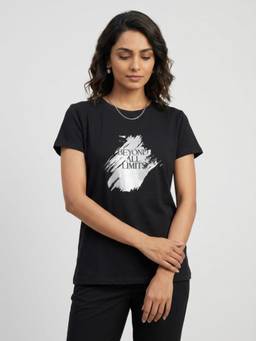 Spykar - Women Black Regular Fit T-Shirt