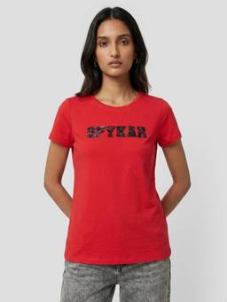 Spykar - Women Red Regular Fit T-Shirt