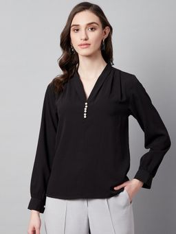 Carlton London - Women Casual Black Colour V-Neck Solid Regular Top