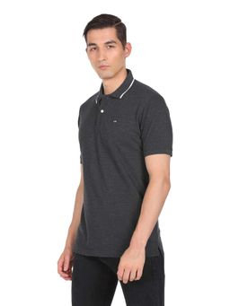 Arrow - Sports Men Grey Ribbed Collar Heathered Polo T-Shirt