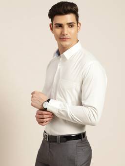 Hancock - Men Off White Solid Pure Cotton Slim Fit Formal Shirt