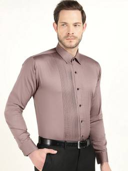 Hancock - Men Dusty Mauve Premium Slim Fit Pintucks Cotton Satin Tuxedo Party Shirt