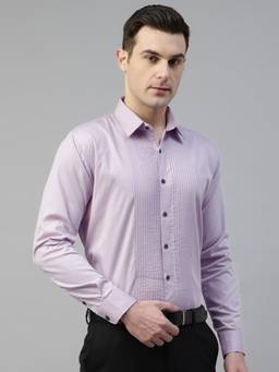 Hancock - Men Lavender Solid Pure Cotton Pintucked Slim Fit Tuxedo Shirt