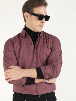 Hancock - Men Mauve Popcorn Solid Pure Cotton Slim Fit Formal Shirt