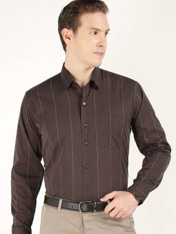 Hancock - Men Brown Slim Fit Striped Formal Shirt
