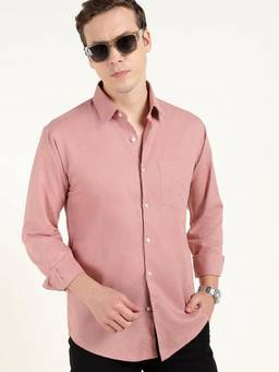 Hancock - Men Dusty Pink Premium Solid Linen Slim Fit Formal Shirt