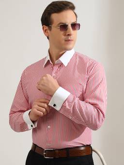 Hancock - Men White Stripes Pure Cotton Slim Fit Formal Shirt