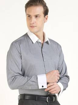 Hancock - Men Grey Solid French Cuff Pure Cotton Slim Fit Formal Shirt