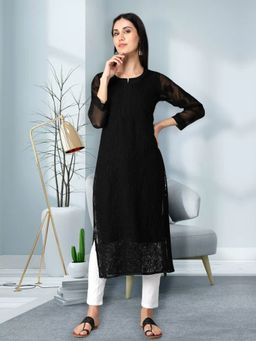 Seva Chikan - Hand Embroidered Black Georgette Lucknowi Chikankari Kurta