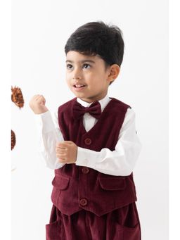 TIBER TABER - Boy Little Gentleman Waistcoat with Tie Bow - Maroon (Set of 2)