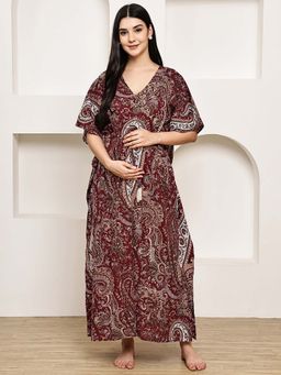 Secret Wish - Maroon Paisley Cotton Maternity Kaftan