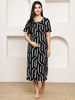 Secret Wish - Black Abstract Hosiery Maternity Nighty