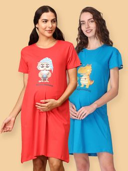 The Mom Store - Sleepy Mumma and Pregasaurus Maternity T-Shirt Night Dress (Pack Of 2)