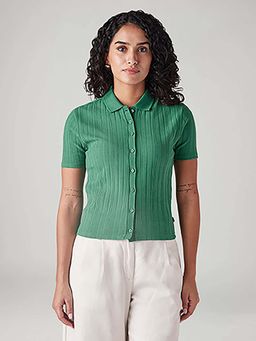Levi's - Women Green Textured Slim Fit Ribbed Shirt