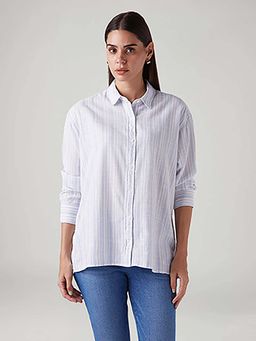 Levi's - Women Blue Striped Relaxed Fit Poplin Shirt